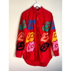 LO-IS Vintage 80s 90s Pop Art Shirt Abstract Colorful Brushstroke Print XL Red